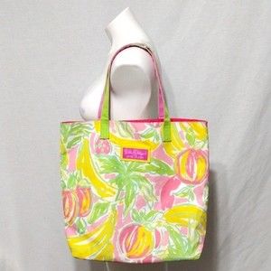 Lilly Pulitzer Sunny Yellow Tropical Fruit Print Large Beach Tote Bag Summer
